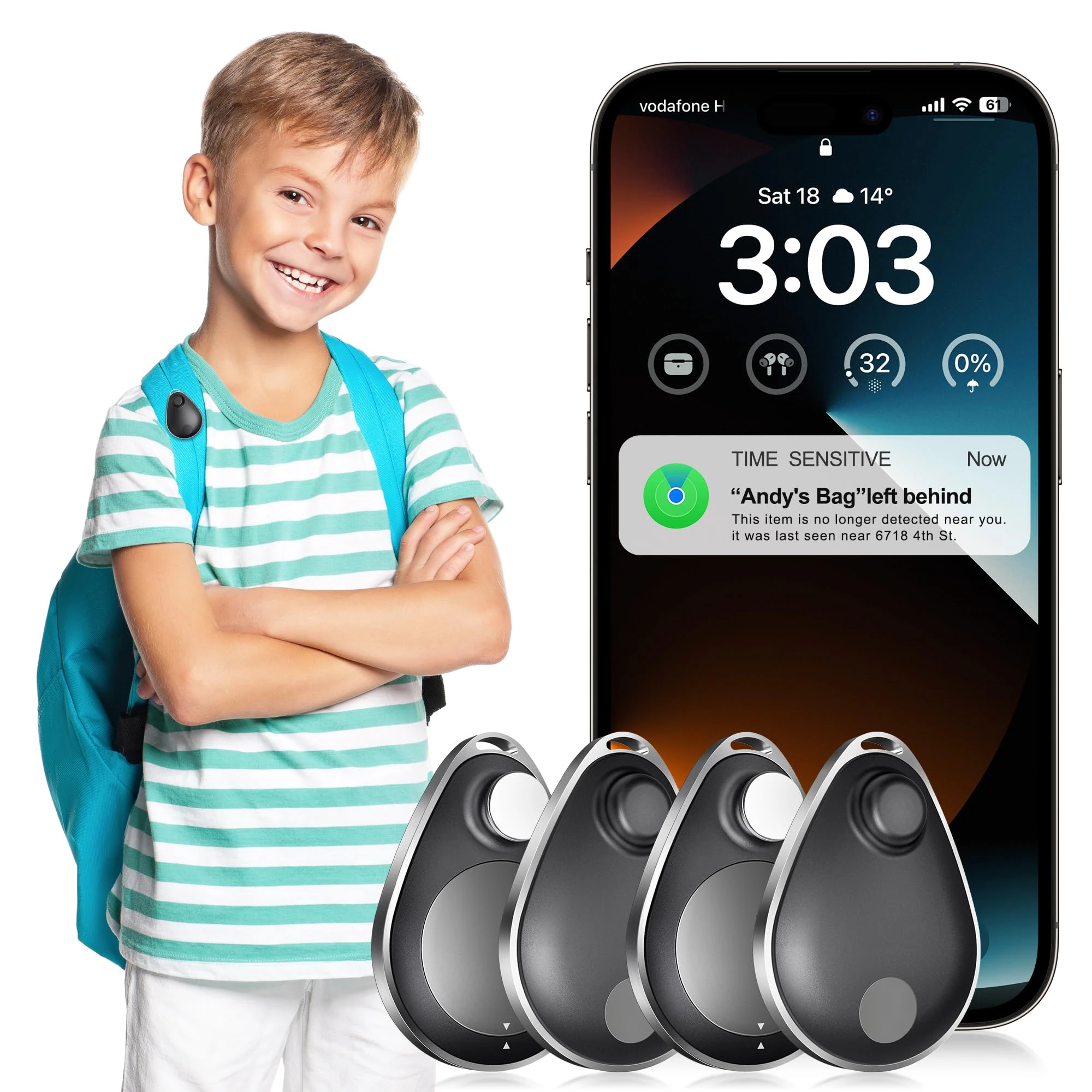 Utag GPS Tracker for Kids 4 Pack, Security Tag with Pins Works with Apple Find My (iOS only),Lost Mode, Mfi Certified Anti-Removal Tracking Device for Children, Elderly, Pets, Backpack,No monthly Fee