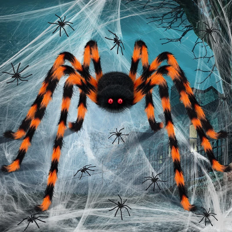 benpen Halloween Decorations Outdoor Spider:50'' Halloween Spiders Set Decor Scary Hairy Fake Props for Indoor Outdoor Scary Haunted House Spider Web Cobweb Theme Party Yard