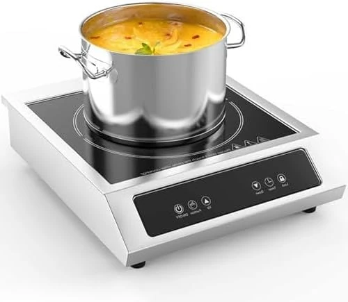 Commercial Induction Cooktop /3500w Induction Cooktop/Portable Electric Induction Hob/ 9 Power Levels Professional Ceramic Portable Stainless Steel Hot Plate With Slide & Touch Control, Safety Lock