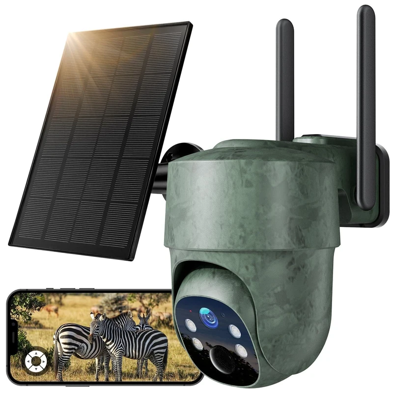 WOLFANG 4G LTE Cellular Security Camera Outdoor Solar, 2.5K HD PTZ Wildlife Camera Wireless, Trail Camera with Night Vision, PIR Motion Detection, 0.2s Trigger Time, Waterproof IP66, with 8400mAh