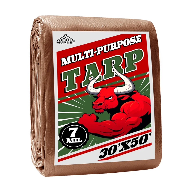 Tarp 30x50 ft 100% Waterproof 7mil Durable Grommets and Reinforced Edges,Uv Resistant,Green/Brown Tarp,Emergency Rain Shelter,Outdoor Cover and Camping Use -by MVPNET