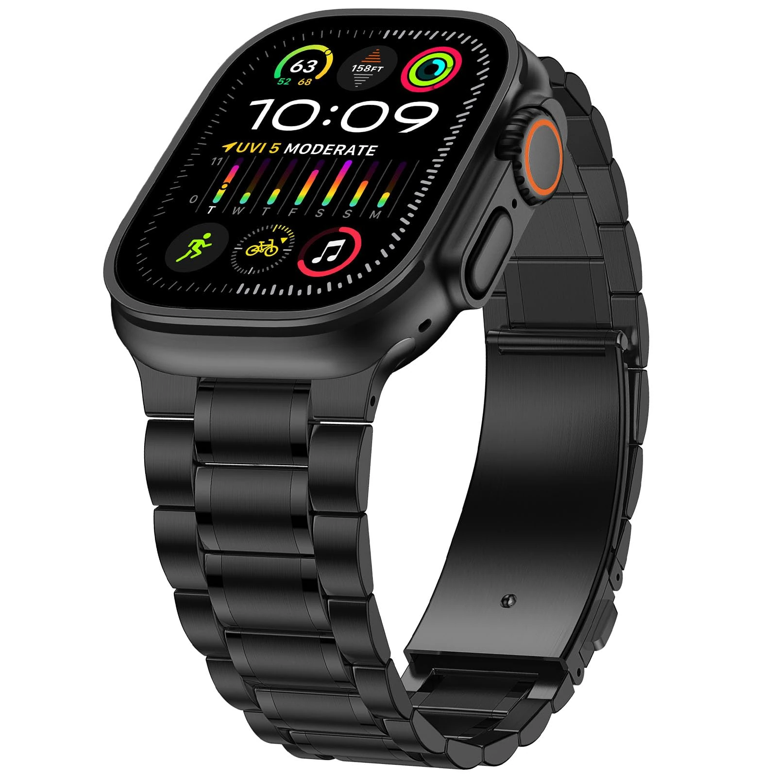 Dolstrap Stainless Steel Straps Compatible with Apple Watch Strap 49/46(S11/10)/45/44/42mm, Men/Women Metal Replacement Band Compatible for iWatch Ultra 3/2/1 SE3-1 Series 11 10 9 8 7 6-1, Black