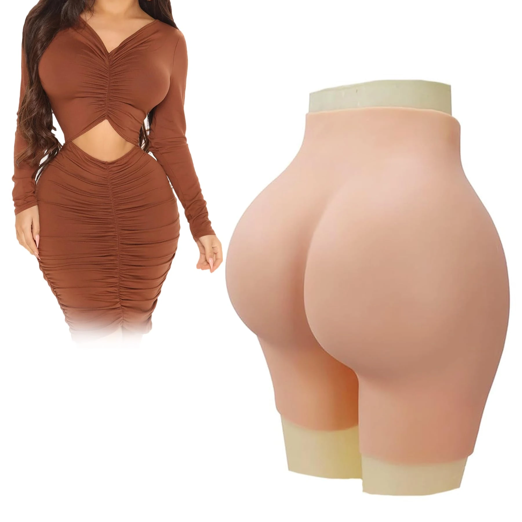 Tex-Eorey Silicone Buttock Panties Hip Enhancer Crossdresser Fake Butt Pants Non-Marking Padded Push Up Panty for Women,Wheat,One Size