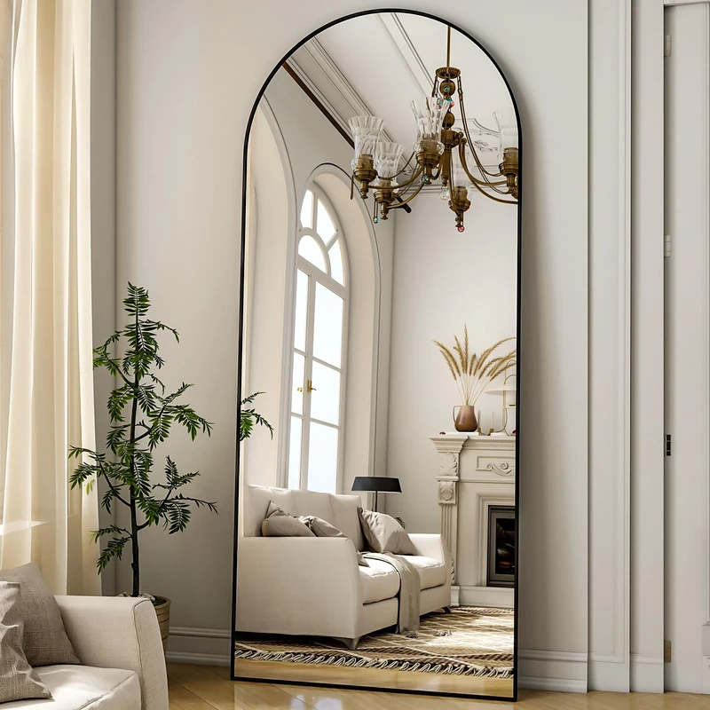 ZenoMirris Full-Length Mirror 162 x 53 cm, Arched Standing Mirror with Aluminium Frame - Floor and Wall Mirror for Standing, Leaning or Hanging, for Bedroom & Living Room, Black