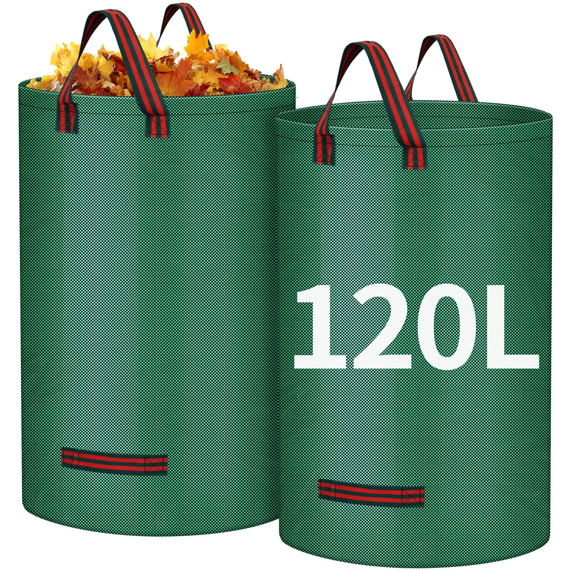 Aodaer 2 Packs Garden Waste Bags Heavy Duty Garden Bags with Handles Reusable Waste Jumbo Gardening Sacks for Plant Waste Grass Leaves, 120L