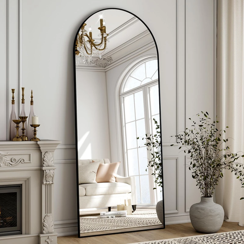 ZenoMirris Full-Length Mirror 150 x 40 cm, Arched Standing Mirror with Aluminium Frame - Floor and Wall Mirror for Standing, Leaning or Hanging, for Bedroom & Living Room, Black