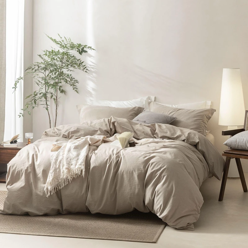BDEAR Linen Grey Duvet Cover Super King Size 108'' W x 98'' L, 100% Washed Cotton Duver Cover with Zipper Closure Plus 2 Pillowcases, Oeko TEX Standard Certificated
