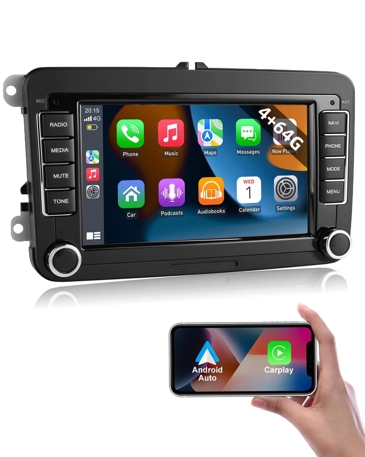ESSGOO 4+64G Android 14 Car Stereo For VW Golf 5 6 Polo Passat Touran Skoda Seat,with Wireless Carplay and Android Auto,2 DIN 7 inch Touchscreen Bluetooth Radio FM GPS SWC Navi WiFi