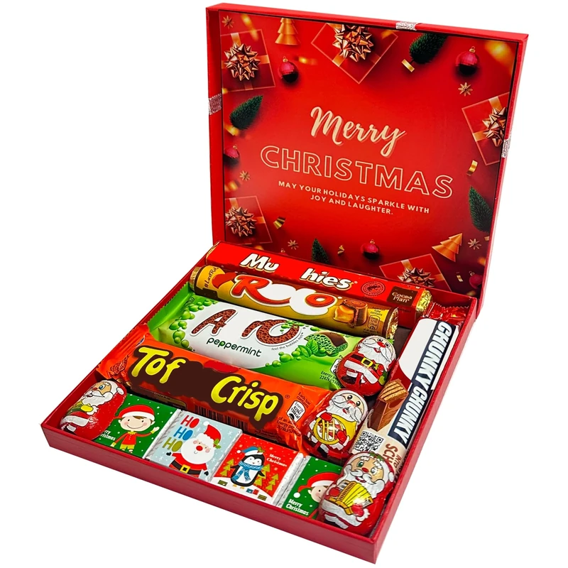 Valentines day Chocolate Gift Box for Her/Him – Assorted Chocolate Bars & Red Foil Heart Chocolates, Love Neapolitains in Keepsake Red Gift Box, Romantic Sweet Hamper Present