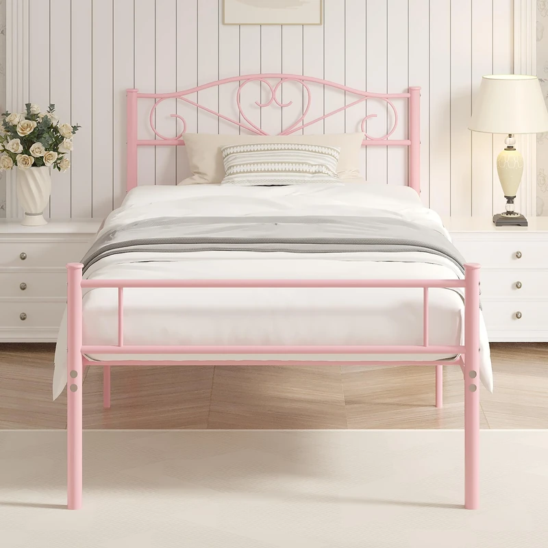 VECELO 3ft Single Bed Frame, 90×190 cm Metal Platform Mattress Foundation with Headboard & Footboard, Heavy Duty Slats Support, No Box Spring Needed