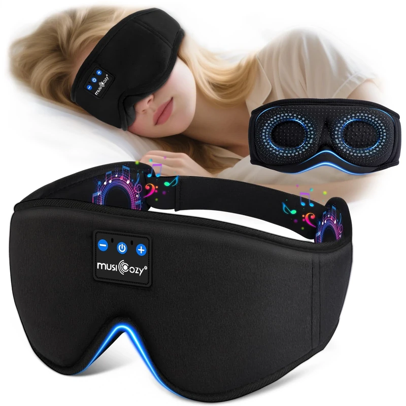 MUSICOZY Sleep mask Headphones,100% Blackout 3D Zero Eye Pressure Bluetooth Sleep mask Breathable Eye mask with Bluetooth Sleep Headphones for Side Sleepers,with 14H Playtime&Bluetooth 5.4