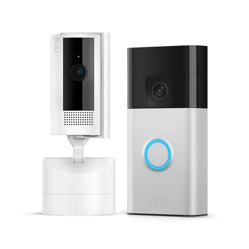 Ring Battery Video Doorbell + Ring Pan-Tilt Indoor Camera| DIY Wireless Video Doorbell Camera I Head-To-Toe View, HD Video | Easy to install (5 min) | Satin Nickle