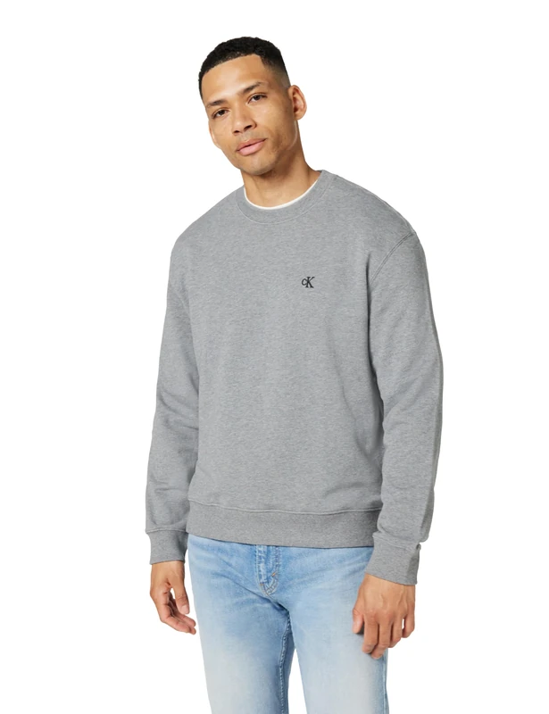 Calvin Klein Men's LS EU 350TERRY MONOGRAM CN SWTSH LV04RC296G Sweatshirts, Grey (Med Grey Htr), M