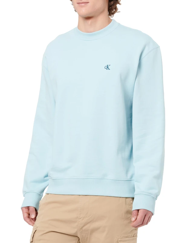 Calvin Klein Men's LS EU 350TERRY MONOGRAM CN SWTSH LV04RC296G Sweatshirts, Blue (Stratosphere), S