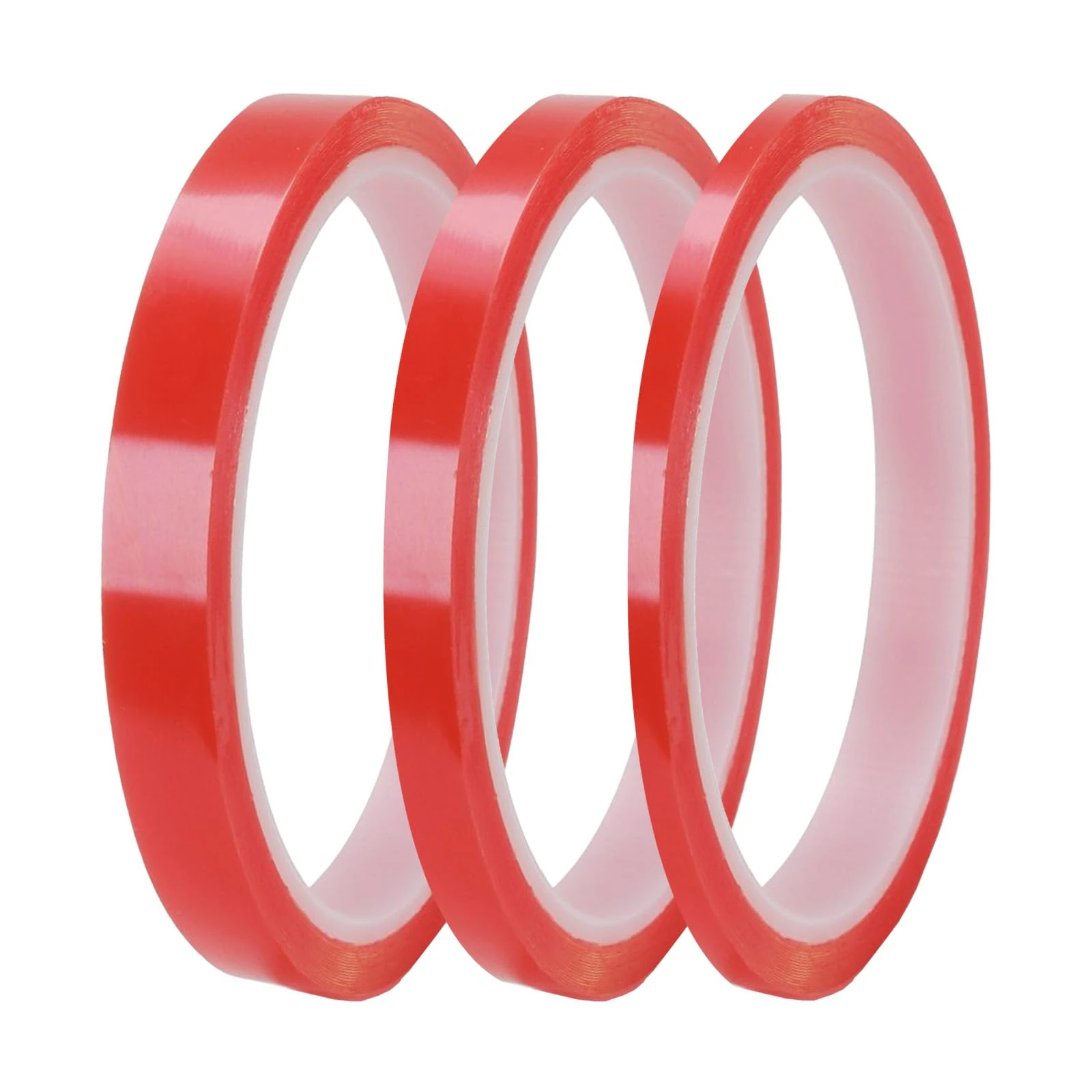 3 Rolls Double Sided Tape (3mm, 6mm, 9mm Width), 15m Strong Clear Double Sided Tapes, Thin Red Liner Super Strong Sticky Self-Adhesive Tape for Mobile Repair Screen Assembly Crafting DIY Projects