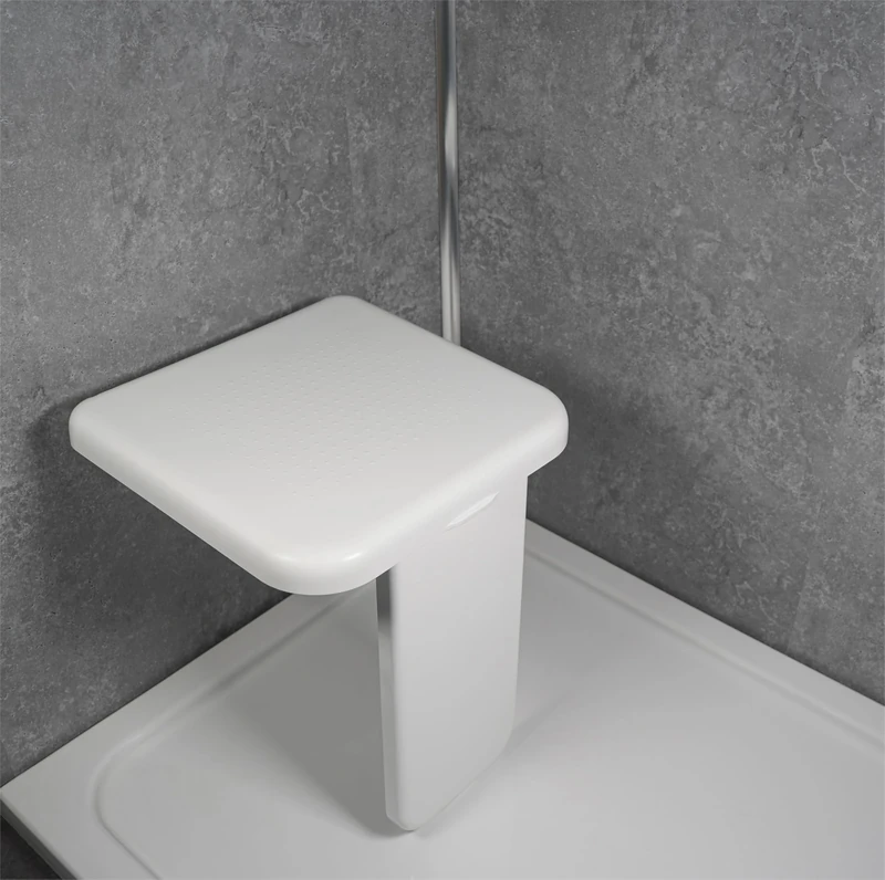 Aidapt Wall Mounted Shower Seat with Leg.Space Saving Fold Up Design,Contemporary,Modern,Bathroom Chair,Elderly,Pregnancy,Mobility,127kg Weight Capacity