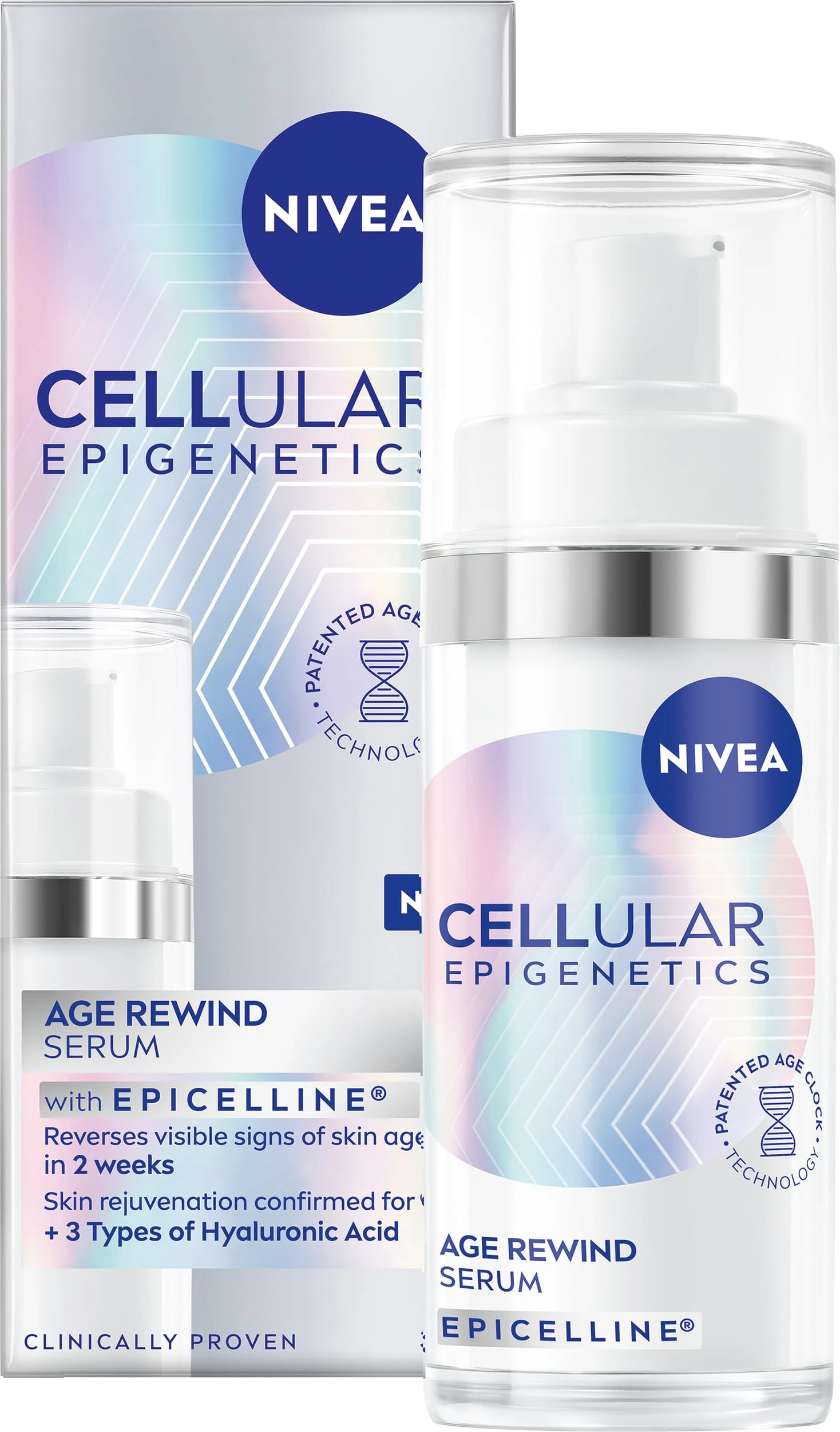 NIVEA CELLULAR Epigenetics Age Rewind Face Serum with Epicelline (30ml), Anti-Wrinkle Formula with Triple Hyaluronic Acid, Age Rewind Effect Hydrating Serum for Firmer Skin