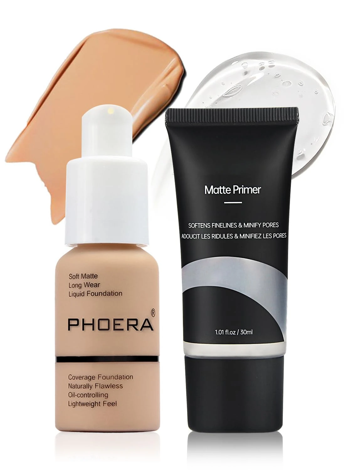 Face Foundation Full Coverage Long Lasting Perfect Matte Oil-Control Concealer 6 Colors Optional,Great Choice and Gift (104+Primer, 30ml+30ml)