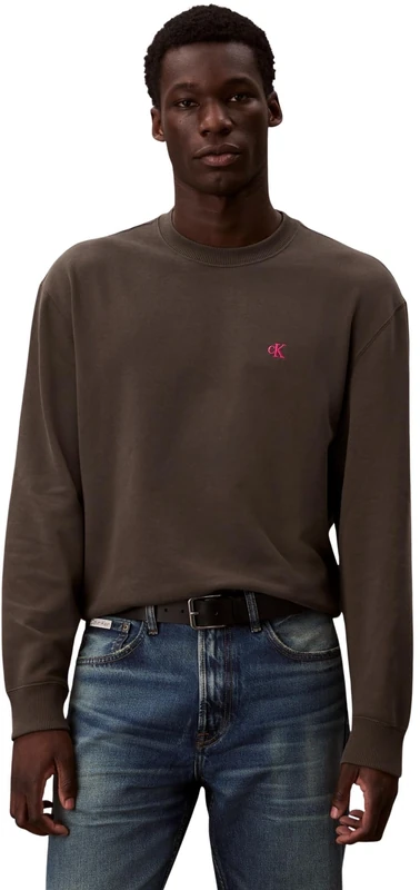 Calvin Klein Men's LS EU 350TERRY MONOGRAM CN SWTSH LV04RC296G Sweatshirts, Grey (Beluga), L