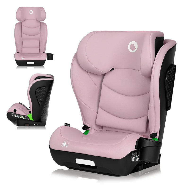 LIONELO Child Car Seat Neal I-Size from 3 to 12 Years (Group 2/3,100 to 150 cm) ISOFIX or Car Safety Belt Installation, Adjustable Headrest, Side Impact Protection, Armrests, R129 (Pink)