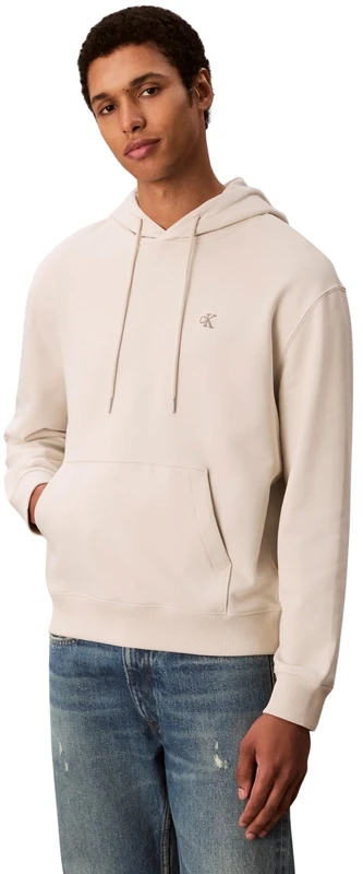Calvin Klein Men's LS EU 350TERRY MONOGRAM HOODIE LV04RC297G Sweatshirts, White (Chalk), S