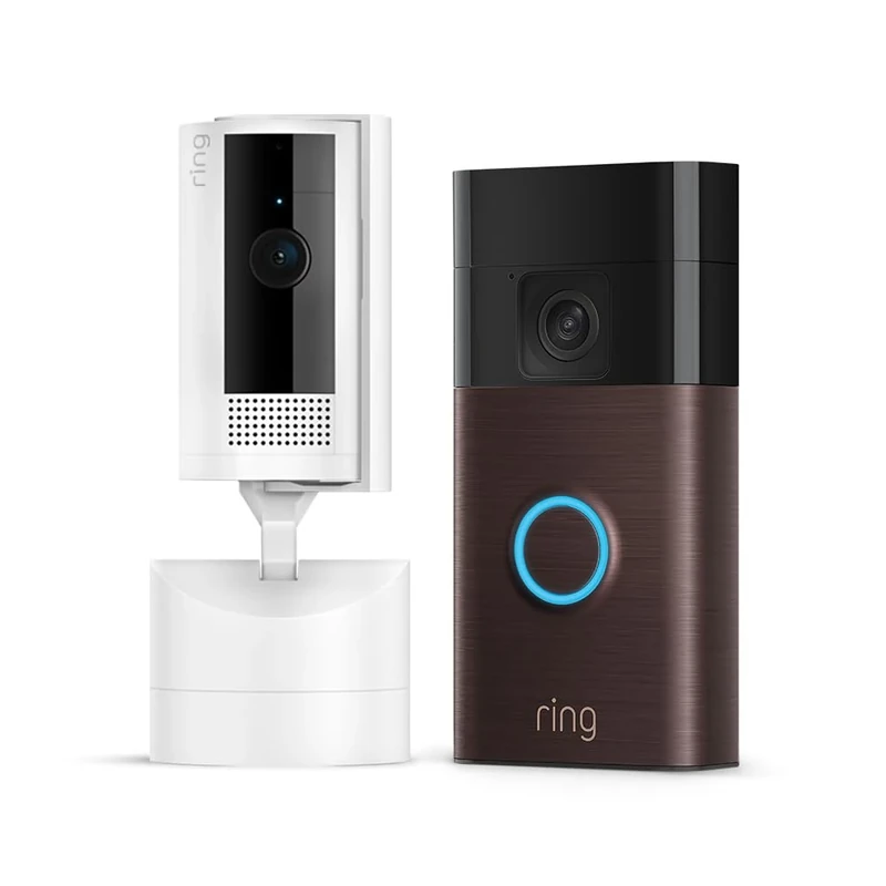 Ring Battery Video Doorbell + Ring Pan-Tilt Indoor Camera| DIY Wireless Video Doorbell Camera I Head-To-Toe View, HD Video | Easy to install (5 min) | Venetian Bronze