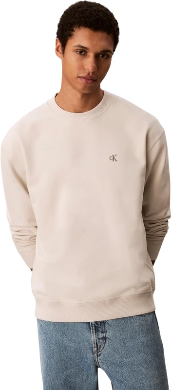 Calvin Klein Men's LS EU 350TERRY MONOGRAM CN SWTSH LV04RC296G Sweatshirts, White (Chalk), L