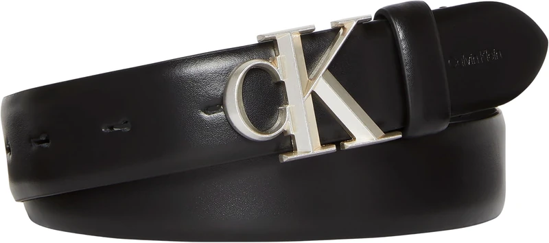 Calvin Klein Women's CK BUCKLE 30MM FIXED BELT LV04F7054G Belts, Black (BLACK/OLD SILVER), 90