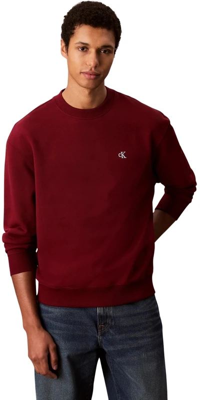 Calvin Klein Men’s Relaxed Fit Monogram Terry Sweatshirt, Red (Renaissance Red), XL