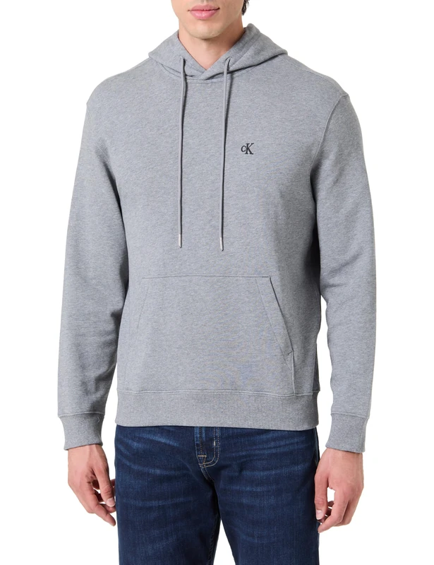 Calvin Klein Men's LS EU 350TERRY MONOGRAM HOODIE LV04RC297G Sweatshirts, Grey (Med Grey Htr), XS
