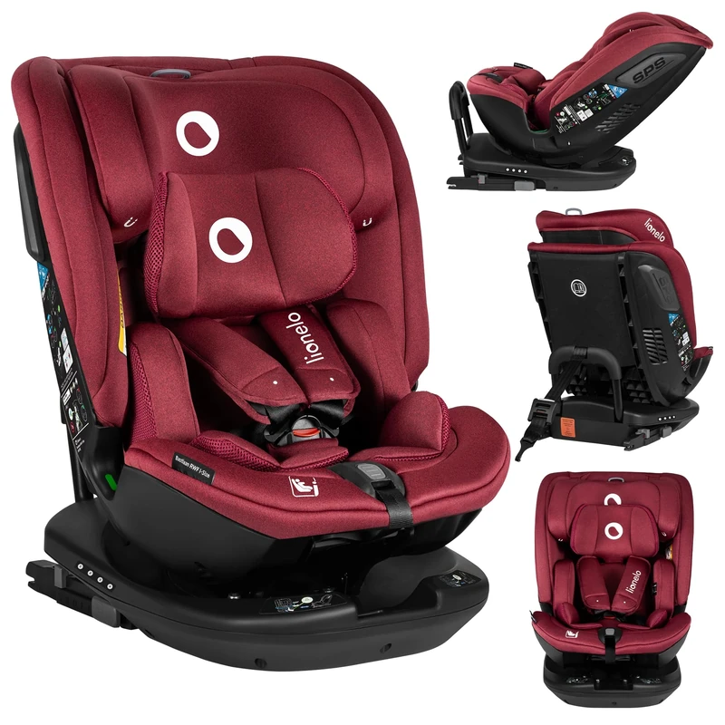 Lionelo Bastiaan RWF i-Size Isofix Car Seat for Kids Ages 0-12 Advanced i-Size Safety Standards, 360° Swivel, Side Protection, Rear-Facing Option, Adjustable Headrest & Recliner (RWF I-Size, Red)
