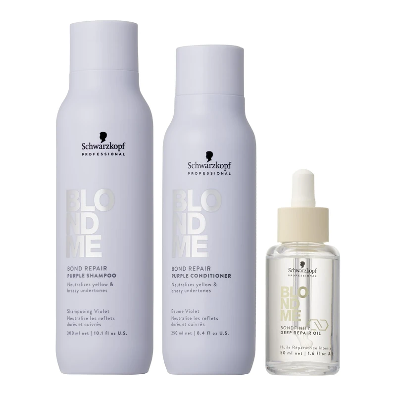 Schwarzkopf Professional BLONDME Bond Repair Purple Shampoo 300 ml + Conditioner 250ml + Oil 50ml