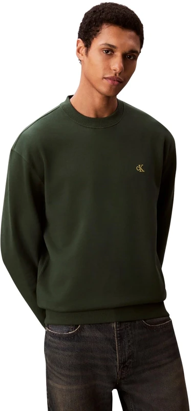 Calvin Klein Men's LS EU 350TERRY MONOGRAM CN SWTSH LV04RC296G Sweatshirts, Green (Sycamore), S