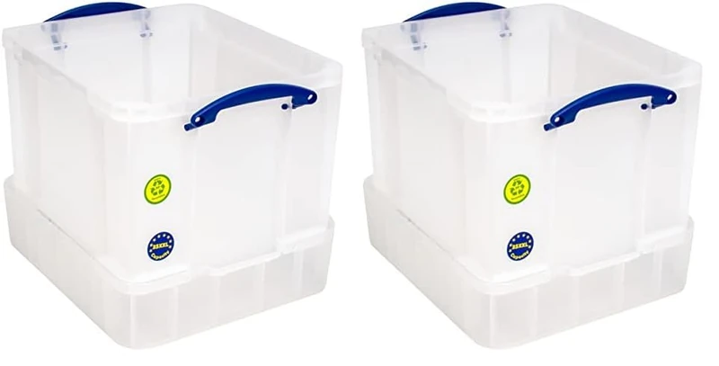 Really Useful Box Plastic Storage 35 Litre with XXL Lid White Strong (Pack of 2)