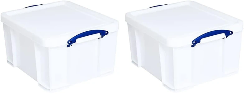 Really Useful Box Plastic Storage 42 Litre White Strong (Pack of 2)