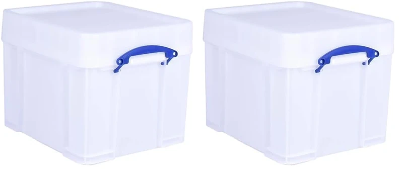Really Useful Box Plastic Storage 35 Litre with XL Lid White Strong (Pack of 2) - Image 1
