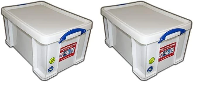 Really Useful Box Plastic Storage 48 Litre White Strong (Pack of 2)