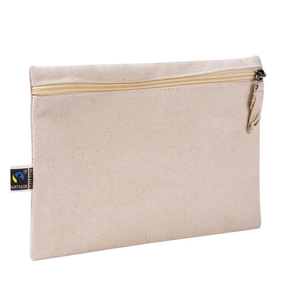 Fairtrade Cotton Toiletry Bag, 21x16 cm, Ecru, with Zip, Made in Spain