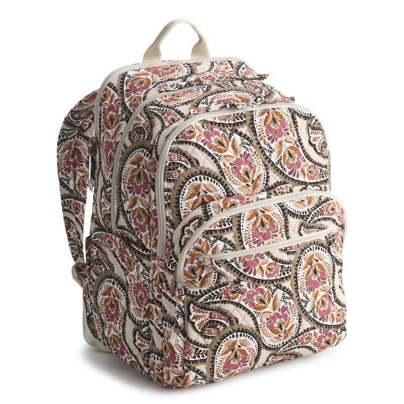 Vera Bradley Women's Premium Cotton XL Bancroft Backpack, Blooming Paisley Pattern, One Size