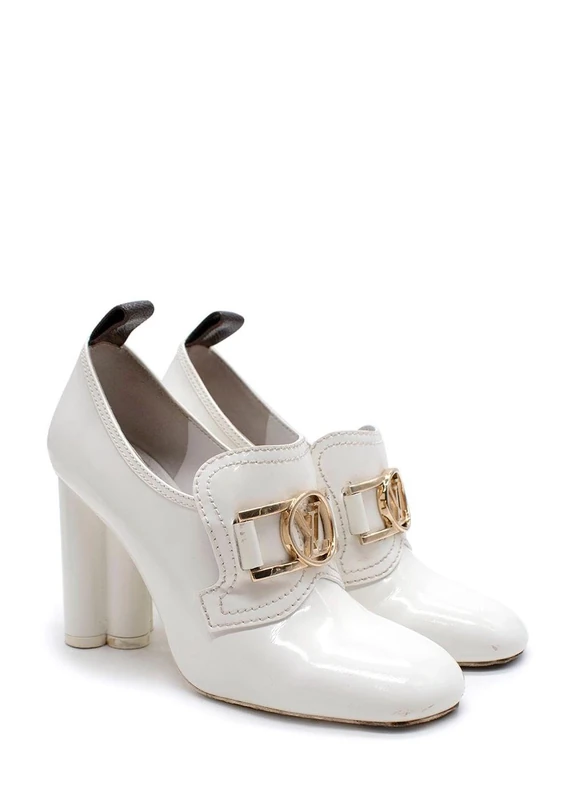 Louis Vuitton White Block Heel Loafer Shoes - Size EU 35 - Image 1