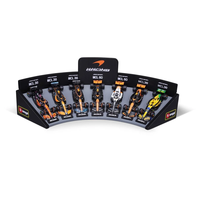 Bburago Formula 1 F1 McLaren Gift Set with Display Stand - 1:43 Scale - Incredibly Detailed Die-Cast Collectible Replica Race car, Multiple Colours