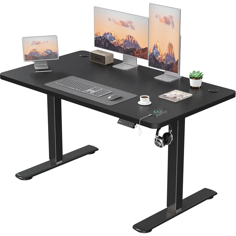 JUMMICO Electric Desk Height Adjustable with USB Charging Port, Height Adjustable Desk, Ergonomic Sit Stand Desks 120 x 60 cm, Black