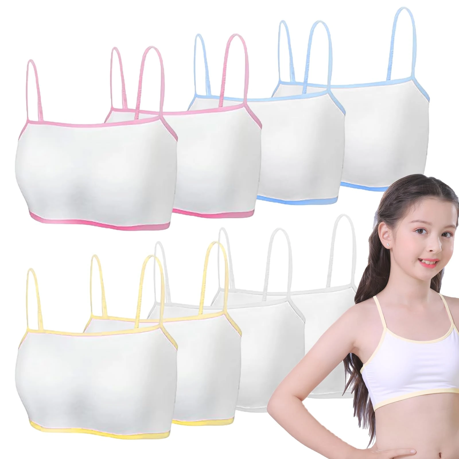 Sports Bra,8 Pcs Girls Bra,Crop Tops for Girls,Girl Crop Top,Padded Wireless Seamless Bras,Soft & Comfortable Cotton Training Teen Bras,Clothes for Girl Age 8-14,Crops Top Underwear for Kids & Teens
