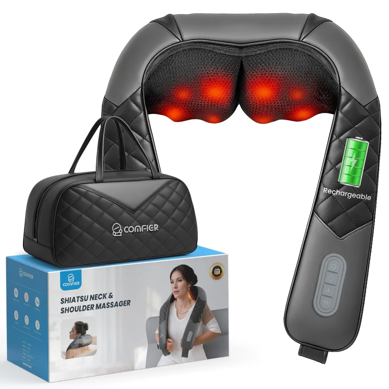COMFIER Shiatsu Neck Massager with Heat, Electric Deep Tissue Shoulder Massager for Neck Shoulder Pain, Deep Kneading Massage Pillow, Home Office Use, Birthday Gifts for Women Men