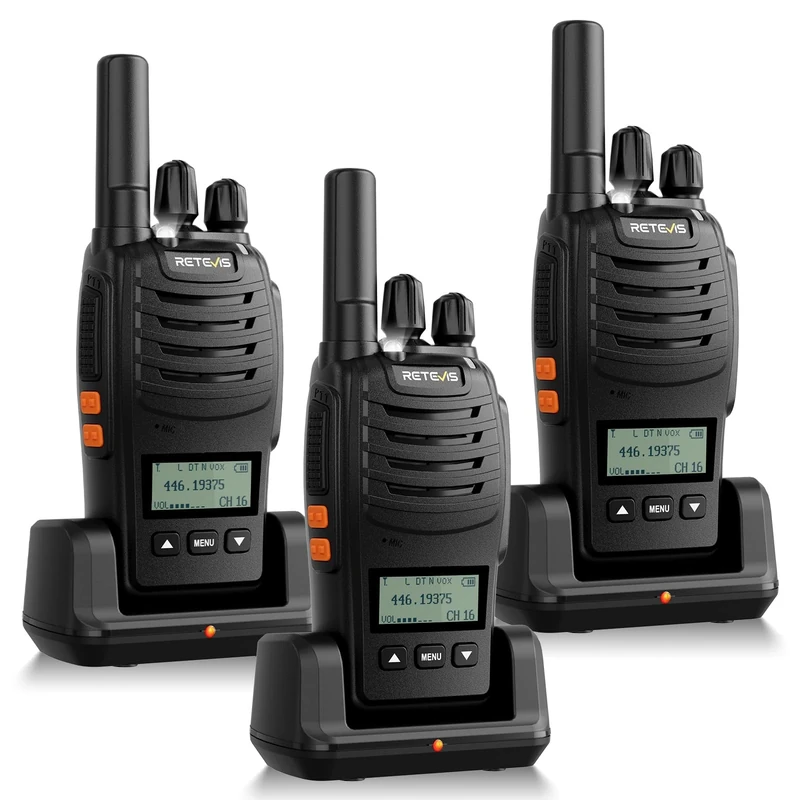 Retevis H777D Walkie Talkies 3 Pack Long Range with LCD Screen, PMR446 2 Way Radio, Type C Charging, 1200mAh, Simply Pairing, Emergency Alarm, Rechargeable for Camping, Cycling (3-Pack, Black)