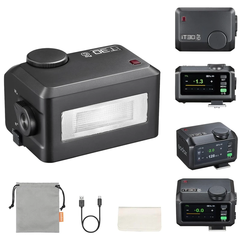 Godox iT30Pro-C Mini TTL Camera Flash for Canon, 2.8" Full-Color Touchscreen, 2.4G X Wireless 1/8000 HSS Speedlight, 1.5s Recycle, 560 Full Power Flashes with Rechargeable Battery (Black)