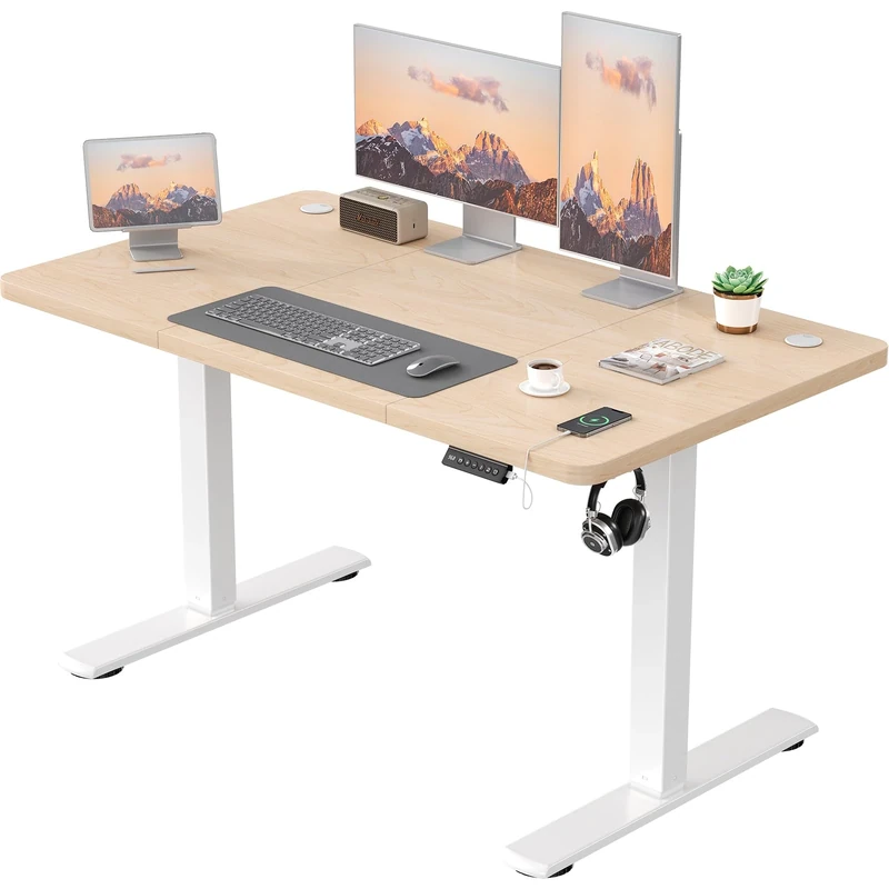 JUMMICO Electric Desk Height Adjustable with USB Charging Port, Height Adjustable Desk, Ergonomic Sit Stand Desks 120 x 60 cm, Beige