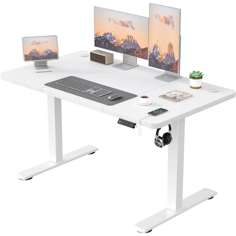 JUMMICO Electric Desk Height Adjustable with USB Charging Port, Height Adjustable Desk, Ergonomic Sit Stand Desks 120 x 60 cm, White