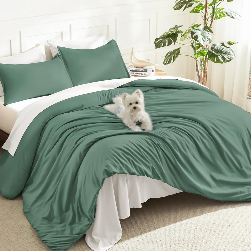 Litanika Haze Green Comforter Full Size, 3 Pieces Lightweight Solid Bed Set