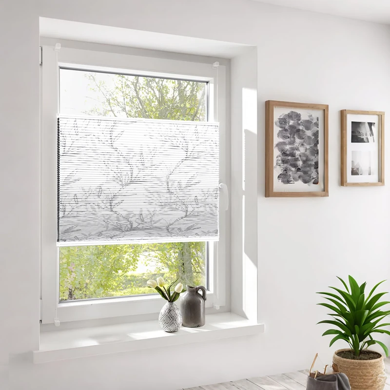Sekey Honeycomb Pleated Blind, No Drilling, Blackout Roller Blind, 100% Blackout Opaque, Klemmfix, Aluminium Rail, Double-Sided Selectable in Print and Grey, 100 x 120 cm (W x H)